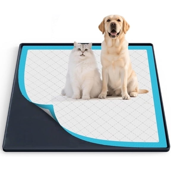 Pee Pad Tray Holder for Dogs,Non-Slip Silicone Dog Puppy Pad Holder,24 x 24 Square Puppy Potty Training Pads,No Spill Raised Lip High Edge,Portable, Leak-Proof Mat Trays for Indoor Floor Protection
