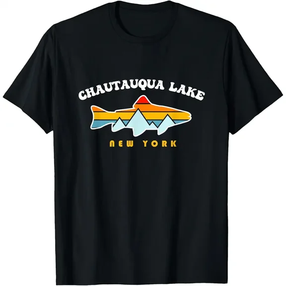 Chautauqua Lake New York NY Retro Sunset Fishing T-Shirt