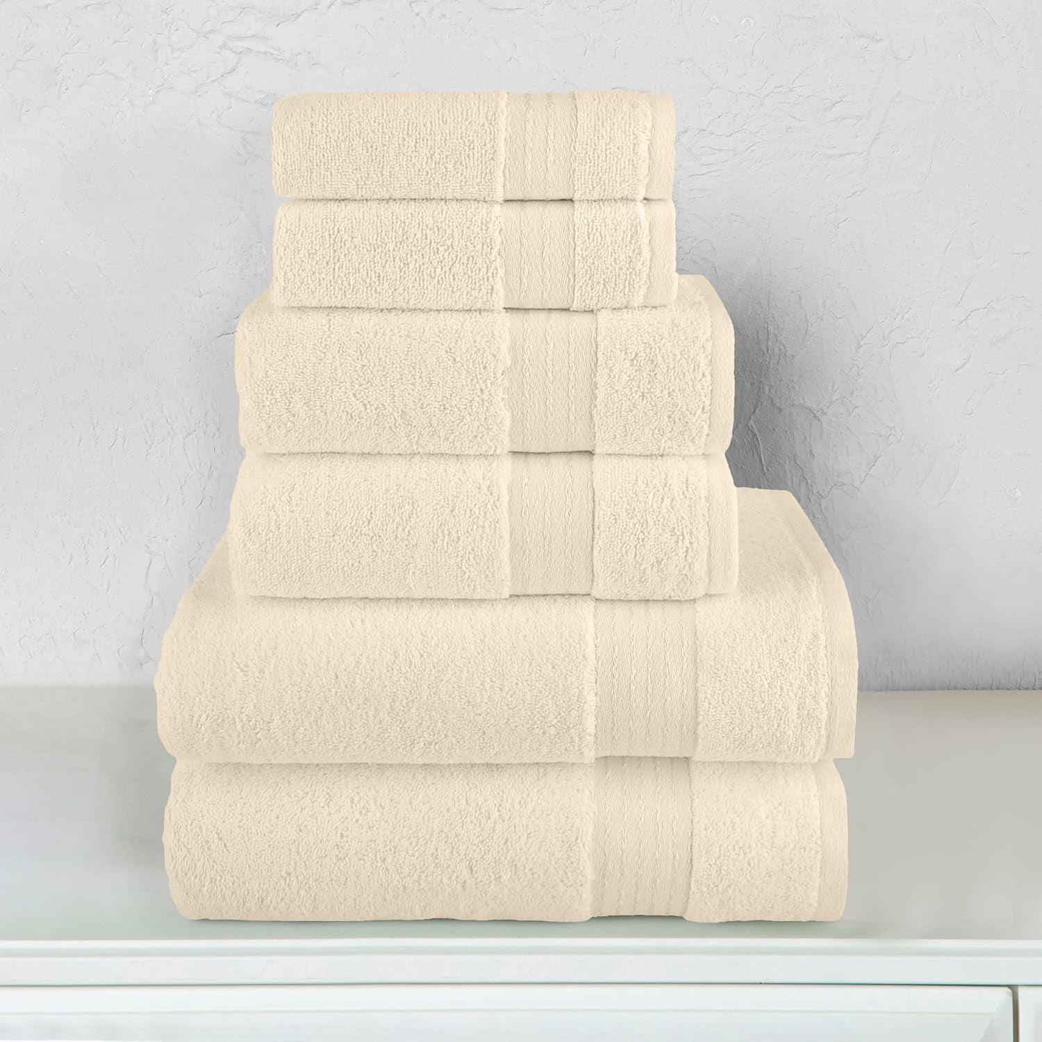 Elegant Comfort Cotton 6-Piece Towel Set, Includes 2 Washcloths, 2 Hand Towels and 2 Bath Towels, 100% Turkish Cotton - Highly Absorbent and Super Soft Towels for Bathroom, Ivory