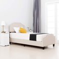 thumbnail image 2 of mecor Twin Upholstered Linen Platform Bed with Curved Shape Headboard and Footboard, Metal Frame with Strong Wood Slat Support, No Box Spring, Beige, Twin Size, 2 of 7