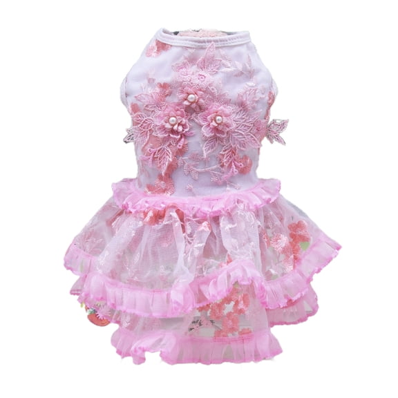 Summer Dog Dress Floral Print Breathable Lace Embroidery Pet Skirt Puppy Sleeveless Clothes for Female Dogs