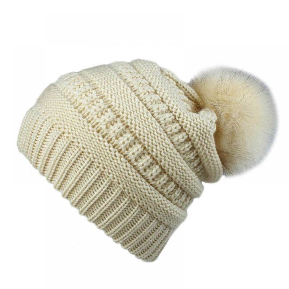 Women Knit Slouchy Beanie Chunky Baggy Hat with Faux Fur  display picture 2