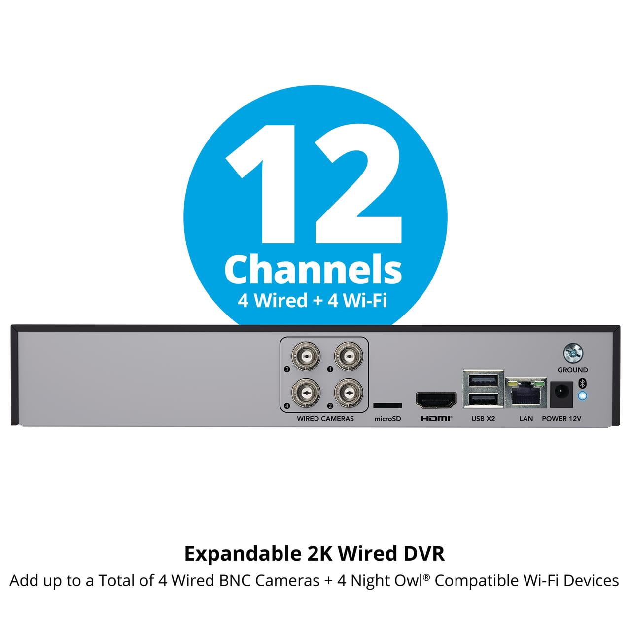 Night Owl 4 Channel 2K DVR with 4 Wired 2K Cameras, 64GB Mic