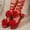 Red, variant on Women's 3D Flower Lace up Sandals Floral Braided Open Toe Strappy Tie Up Beach Slide Shoes Red 7.5(40)