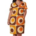 thumbnail image 3 of Vestido holgado con bolsillos, estilo retro vintage de los años 70, estampado geométrico en naranja, marrón y amarillo, ropa de playa, 3 of 7