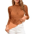 thumbnail image 1 of JFHHQ Haut à Manches Longues en Maille Brodée Florale pour Femmes, Col Transparent, Taille Unique, Marron, 1 of 7
