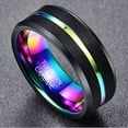 thumbnail image 2 of 8mm Mens Black Tungsten Rings Rainbow Groove Wedding Bands Beveled Edge Size 14.5, 2 of 6