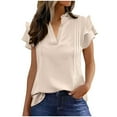 thumbnail image 2 of Xuyuer Womens Dressy Casual Topss Double Layered Ruffle Cap Short Sleeve V Neck Shirts Elegant Business Work Trendy Cute Blouse, 2 of 7