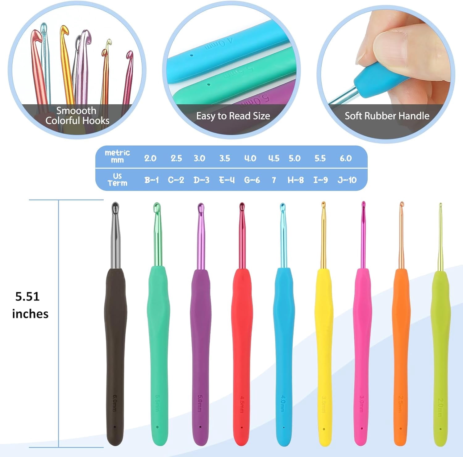 Mikhai Crochet Kit for Beginners with Yarn and Introduction Book, Crochet Starter Kit Everything for Ages 8-12, Learn to Crochet Kit with Ergonomic Soft Grip Crochet Hooks and Blue Flower Bag