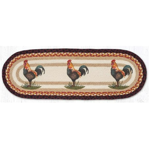 Earth Rug  13 x 36 in. Rustic Rooster Braided Oval Table Runner, Burgundy & Mustard