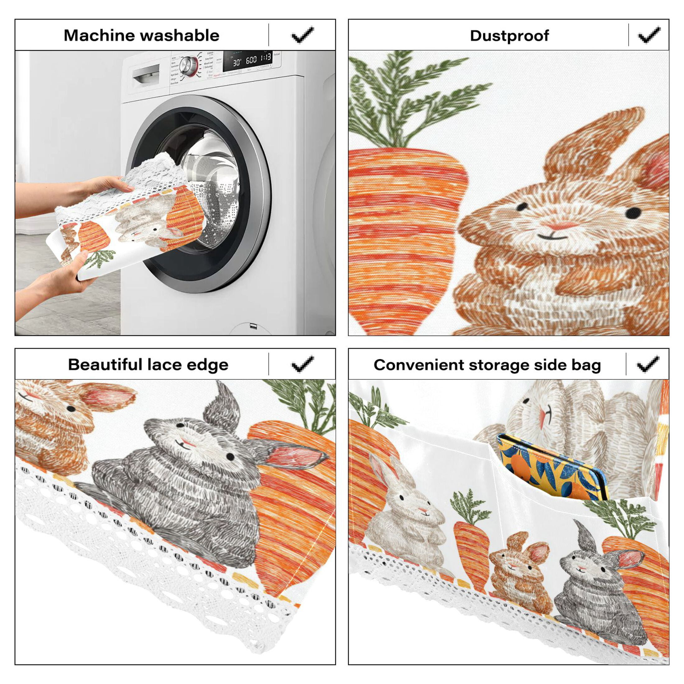 Wobogo Carrot Patch Bunnies Washing Machine Cover Dustproof Washer Dryer Cover Waterproof Laundry Room Decorative Protector