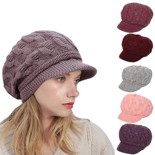 Gorro de punto para mujer, gorro con visera de punto, gorro de boina, gorros de esquí cálidos para invierno