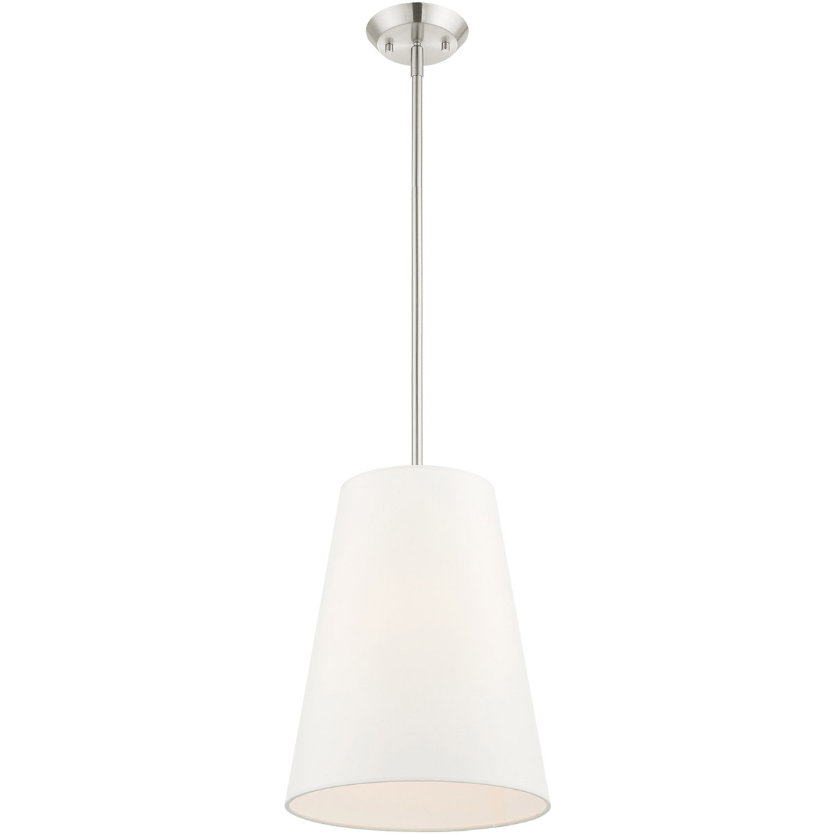 1 Light Brushed Nickel Shaded Chandelier with Hand Crafted Off White Fabric Hardback Shade