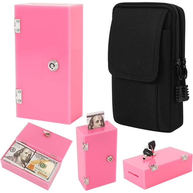 Extra Large Acrylic Box Winners Bank with Keys Slot Storage Waist Bag Portable Casino Cash Money Lock Box for Gamblers