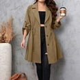 thumbnail image 2 of Feancey Womens Plus Size Trench Coat Mid Length Casual Adjustable Drawstring Waist Fall Jackets Roll Up Long Sleeve Single Breasted Lightweight Outerwear Khaki XXL, 2 of 8