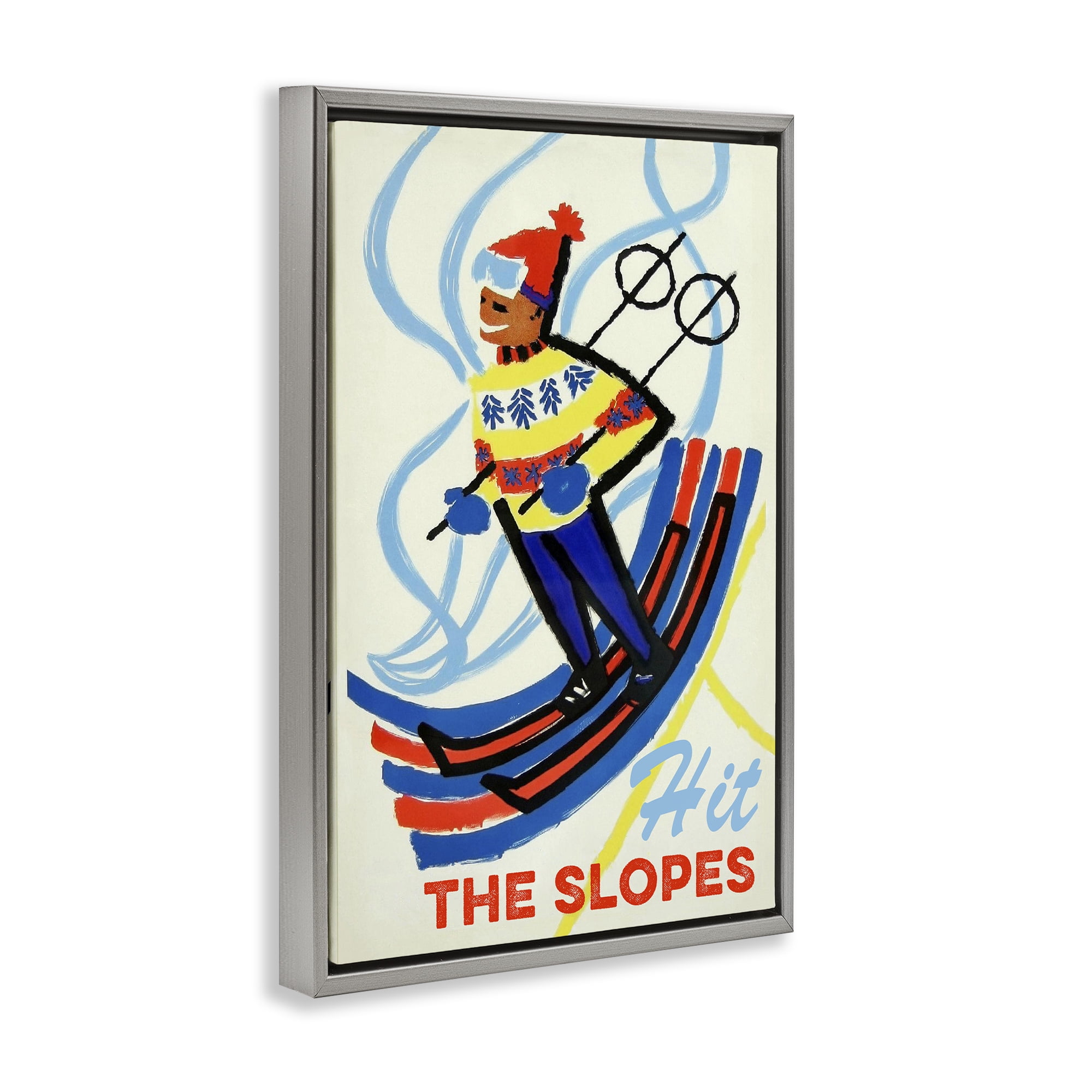 Stupell Industries Vintage Hit The Slopes Gray Framed Floater Canvas Wall Art, design by Grotto Studios