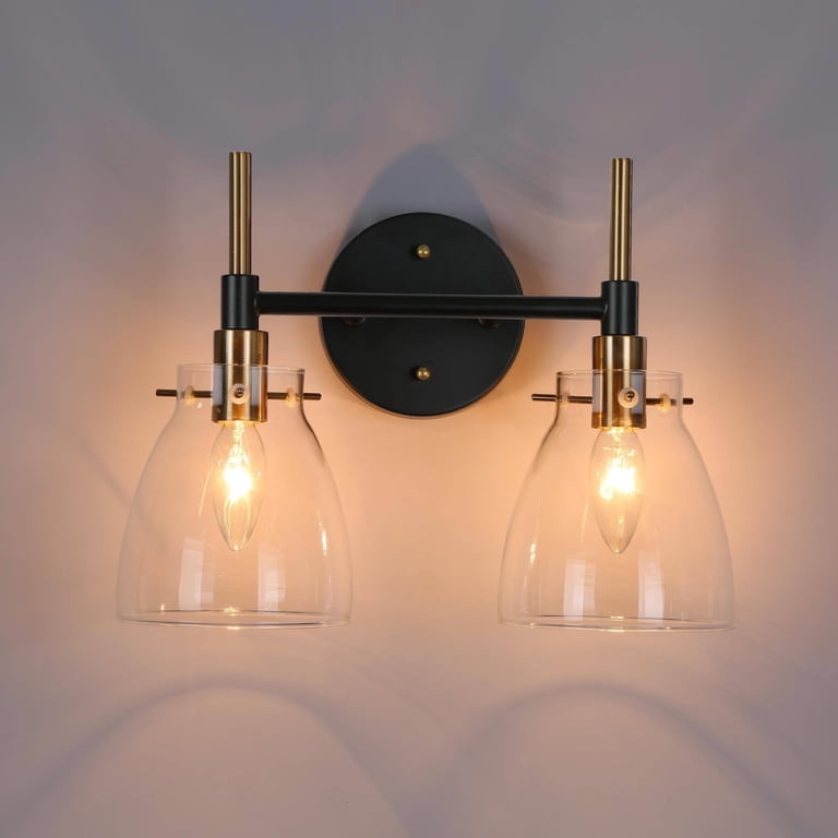ZEVNI 4-Light Bathroom Vanity Light - Black Gold Modern Fixture With Clear Glass Shades