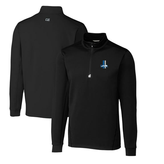 Men's Cutter & Buck Black Detroit Lions Throwback Logo Traverse Stretch Quarter-Zip Big & Tall Pullover Top