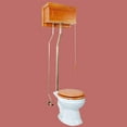 thumbnail image 3 of Renovators Supply High Tank Pull Chain Toilet w/Light Oak Wooden Raised High Tank 70" to 74" Adjustable Height Brass L Pipe and Round Toilet Bowl, 3 of 12