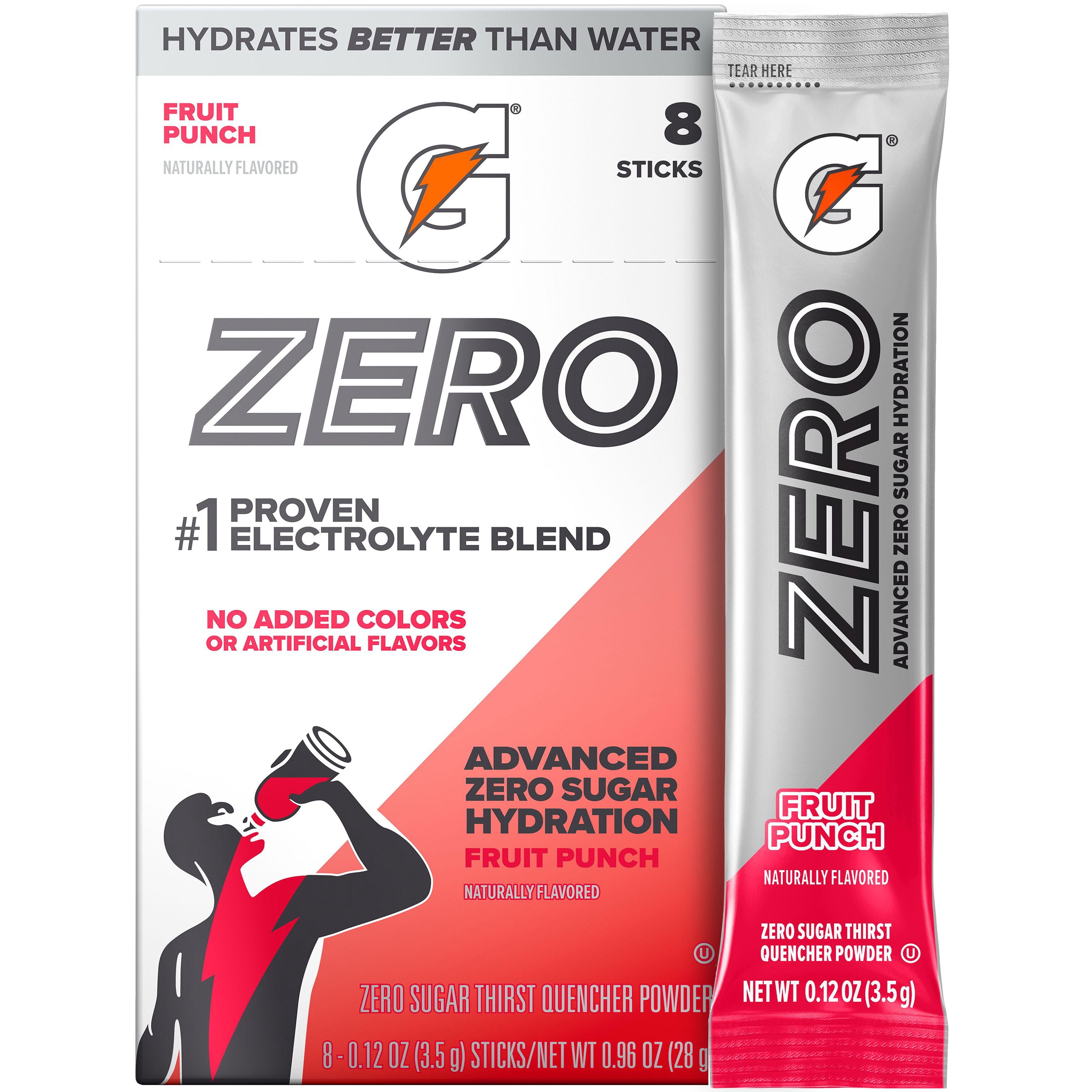 (3 pack) Gatorade Zero Sugar Fruit Punch, On the Go Packs, Electrolyte Powder Drink Mix, 0.12 oz, 8 Sticks