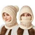 thumbnail image 2 of 3 In 1 Beanie Hat With Scarf And Mask Cozy Womens Scarves Soft Face Masks Scarfs Warm Winter Clothing Beanies Hats Beige, 2 of 8
