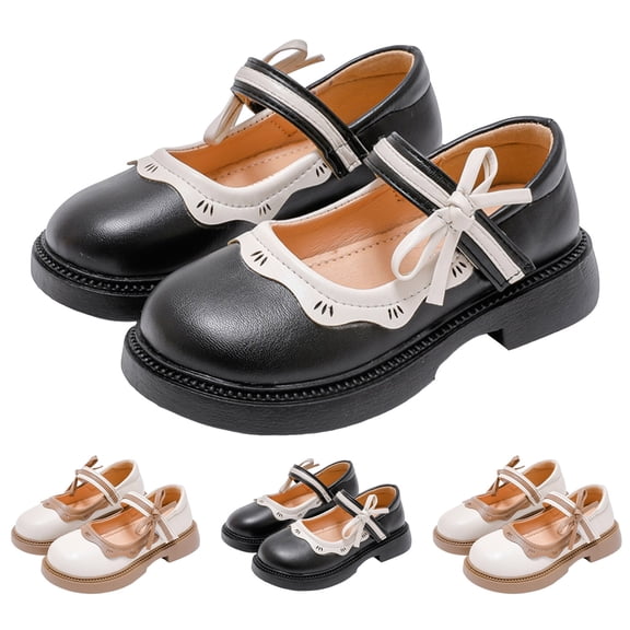 Dakaela Girls School Mary Janes Uniform Dress Shoes Bow Ankle Strap Chunky Loafers Little Big Kid Wedding Party Leather Oxfords Beige Size 6.5