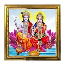 Shri Vishnu Lakshmi India God Photo Frame for Pooja Hindu Bhagwan Narayan Photo Wall Art Photo Padma 8.6 in