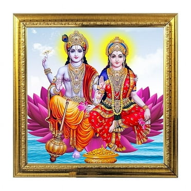 Shri Vishnu Lakshmi India God Photo Frame for Pooja Hindu Bhagwan Narayan Photo Wall Art Photo Padma 5.1 in