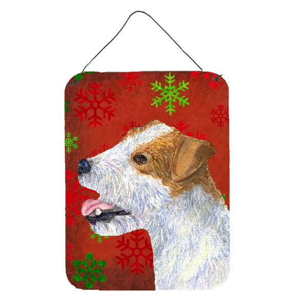 Jack Russell Terrier Red Green Snowflakes Holiday Christmas Wall or Door Hanging Prints