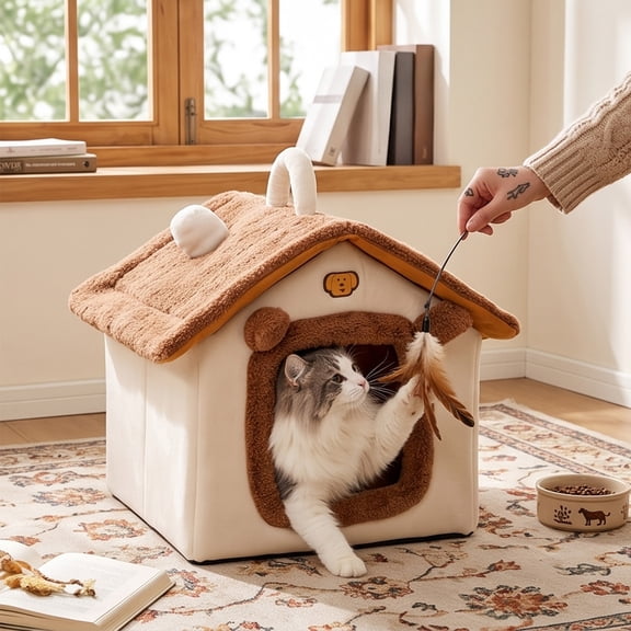 EBCUE Semi‑Enclosed All‑Season Pet House Bed, Hard‑Wearing Stain‑Resistant Cozy Warm Hut, Calming Private Sleeping Nest for Small Cats & Dogs Indoor Household Supplies