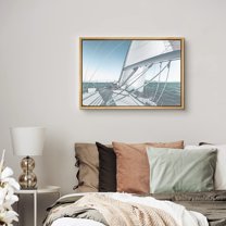 PixonSign Framed Canvas Print Wall Art Sailboat and Huge White Sail Marine Life Waterfall Photography Realism Nautical Scenic Colorful Blue for Living Room, Bedroom, Office - 16"x24" Natural