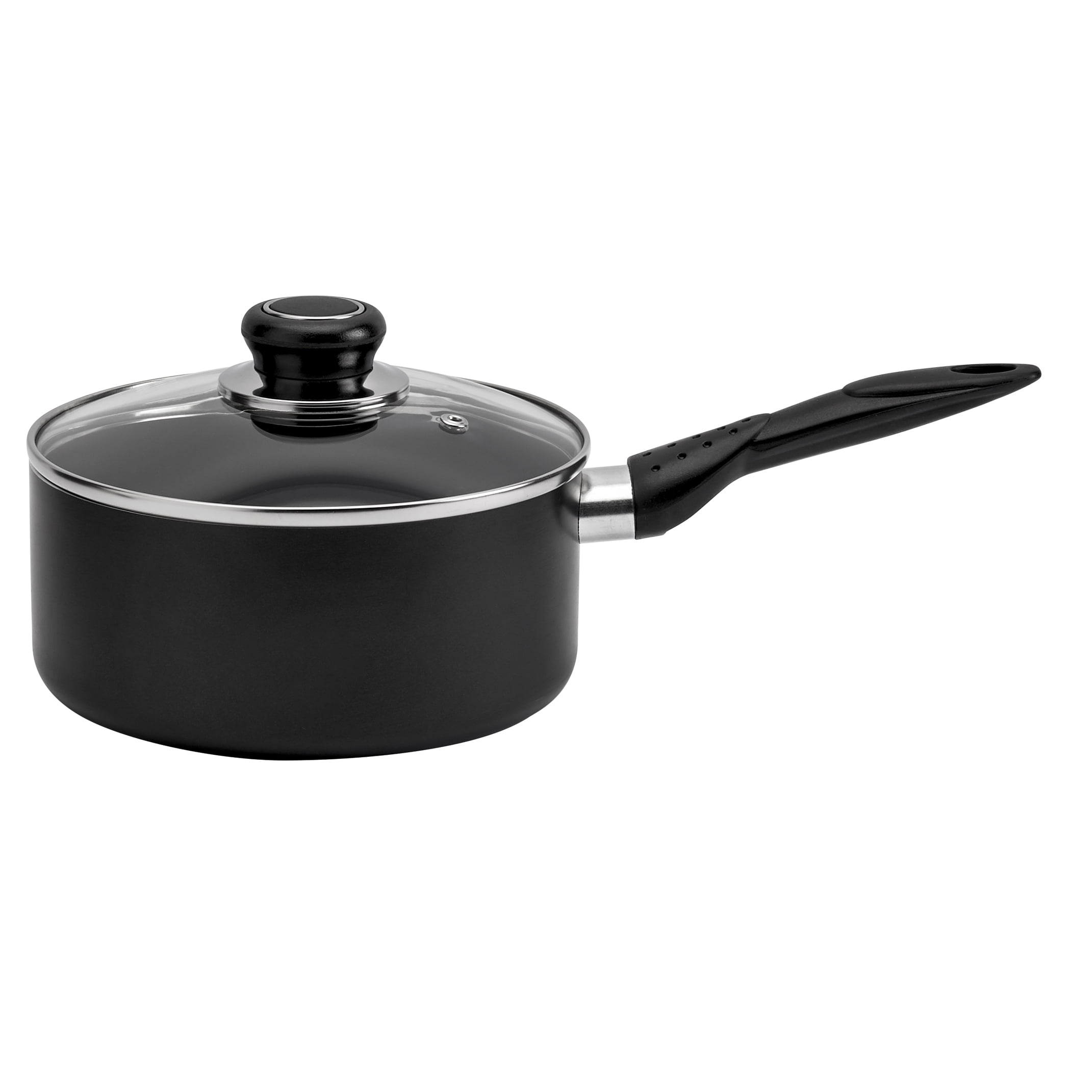 Basic Essentials 7 Piece Nonstick Aluminum Cookware Pots Pans Set, Black