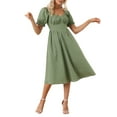 thumbnail image 2 of INSPIRE CHIC Plaid Tea Dress for Women's Sweetheart Neck Puff Sleeve Gingham Midi Dress Green XL, 2 of 5
