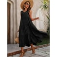 thumbnail image 6 of 2024 Women Dress Summer Casual Brand Vacation Holiday Beach Long Dresses V-neck Loose Elegant Yellow Black RUFFLES Dress Femme, 6 of 9