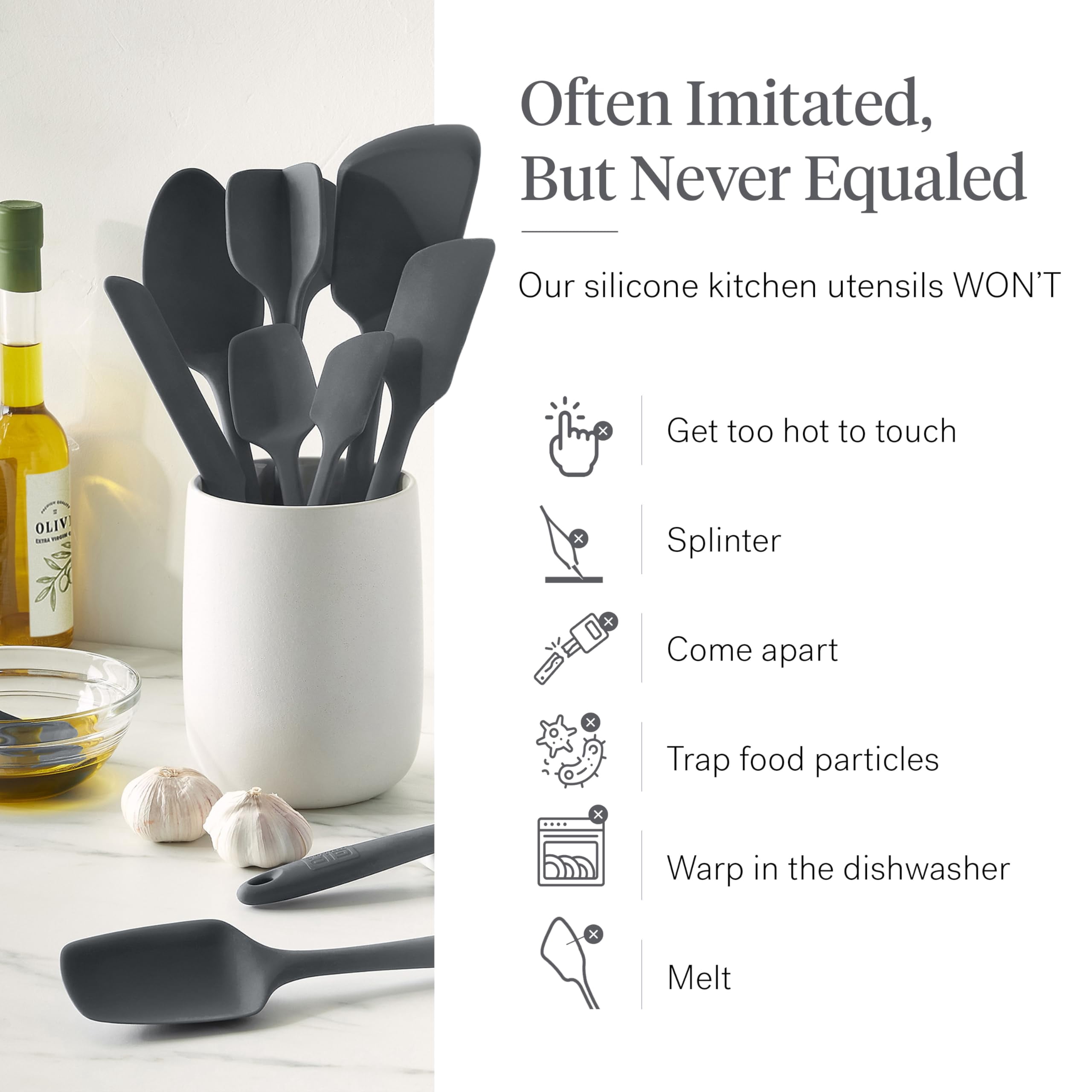 GIR Get It Right 10 Piece Essentials Silicone Cooking Utensils Set Nonstick 425°F Heat Resistant Kitchen Utensils Set for Cooking and Baking, Charcoal