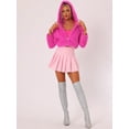 thumbnail image 3 of DARING DIVA Women's Faux Fur Zip Up Casual Fuzzy Hooded Crop Jacket XS Hot Pink, 3 of 6