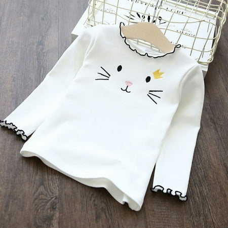 

Gyratedream 2-8Y Toddler Kids Little Girls Long Sleeve Kitten Graphic Turtleneck Sweater Basic Tops