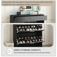 thumbnail image 4 of Shoe Storage Cabinet with LED, 3 Drawer Shoe Rack with 2 Flip Drawers and Tempered Glass Top, Slim Entryway Shoe Organizer for Hallway, Black, 4 of 11