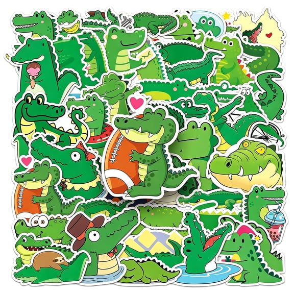 KAISA 50Pcs Cute Crocodile Stickers Pack,Waterproof Vinyl Cartoon Alligator Stickers for Water Bottles Laptop Luggage Skateboard Scrapbook,Animal Decals for Child Teens Adults Diy Craft Gift