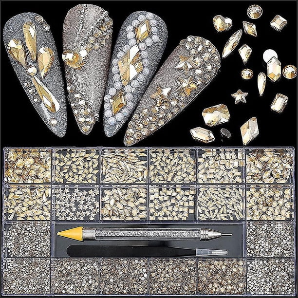 B Uñas Cristal Uñas Diamantes de imitación Cuentas redondas Flatback Vidrio Gemas Piedras Multi