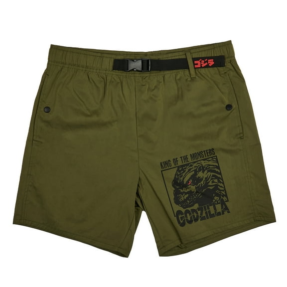 Godzilla Monster & Kanji Men's Olive Green Lounge Shorts - Medium