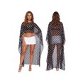 thumbnail image 2 of LMLYSoH Women Sheer Poncho Tops Shrug Dot Print High Neck High Low Hem Summer Pullover Chiffon Shirts Bolero Long Cover Ups, 2 of 9