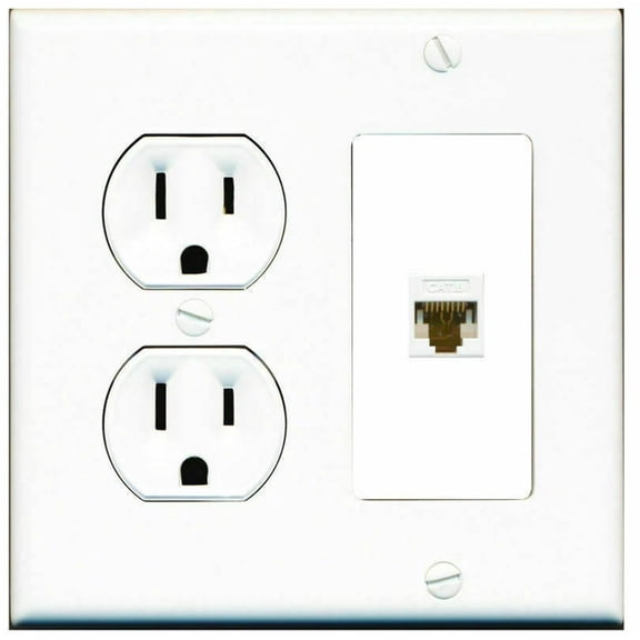 Ultra Spec Cables Custom 15 Amp Round Power Outlet Cat6 Wall Plate