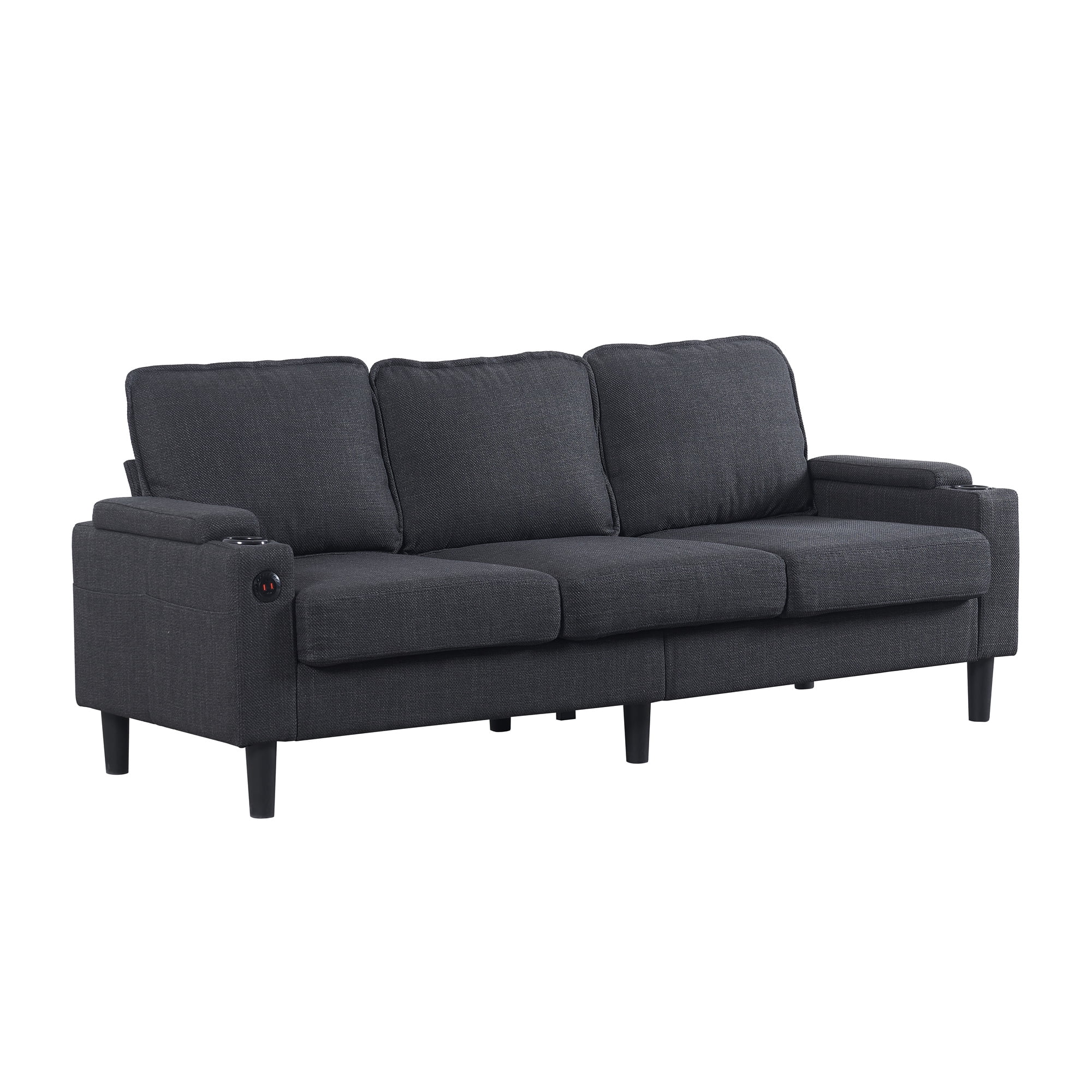 Aukfa 78" Sectional Sofa with USB Port, Storage Ottoman, Armrest w/ Hidden Storage, Linen, Dark Gray