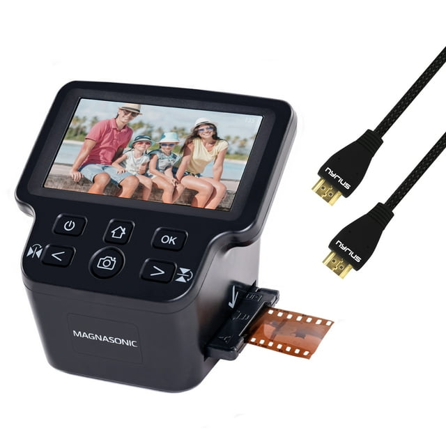Magnasonic All-In-One 24MP Film Scanner with Large 5" Display & HDMI, Converts 35mm/126/110/Super 8 Film & 135/126/110 Slides into Digital Photos, Built-in Memory with a HDMI Cable