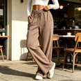 thumbnail image 7 of Womens Wide Leg Sweatpants Baggy Drawstring High Waisted Joggers Oversized Lounge Pants Open Bottom Trousers with Pockets Light Brown XL, 7 of 7