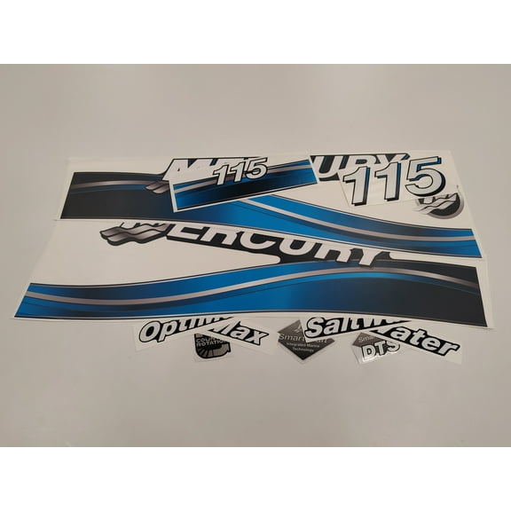 411 Decals Aftermarket Replacement for Mercury 115 Optimax Saltwater (2005-2007) Blue Outboard Decal (Sticker) Set