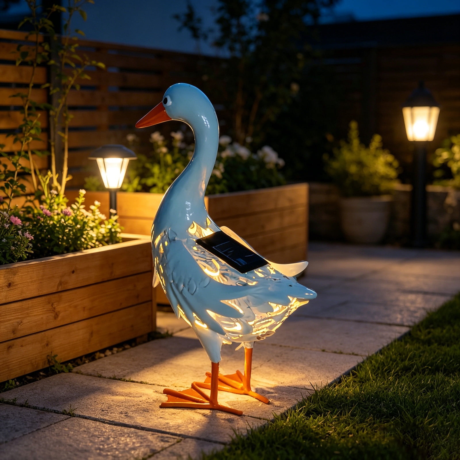 PLPPYFS Solar-powered Metal Duck Garden Statue Courtyard Garden Ornament Outdoor Lifelike Duck Decor Yard Art Sculpture for Home Lawn Backyard Porch Patio Decoration, Gift for Housewarming