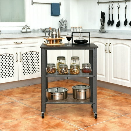 utility cart kitchen wheels gymax tier serving industrial storage silver costway zoom