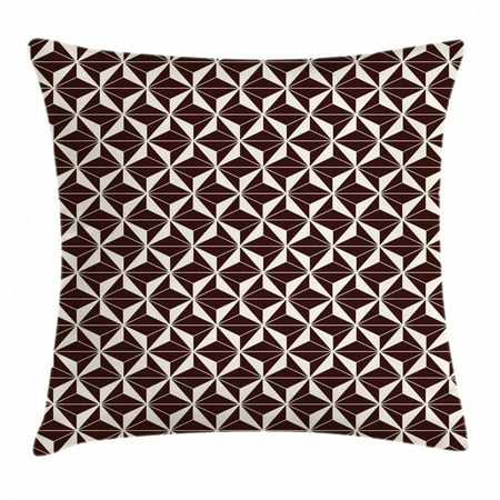 Contemporary Cushion Cover - Geometric Throw Pillow Cushion Cover, Contemporary Abstract Pattern with Contrast Colored Triangle Tiles, Decorative Square Accent Pillow Case, 20 X 20 Inches, Seal Brown and Cream, by Ambesonne